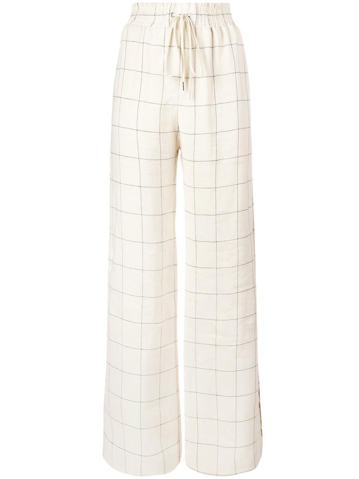 Zimmermann - Windowpane Print Wide-leg Trousers - Women - Silk/linen/flax/viscose - 1, Nude/neutrals, Silk/linen/flax/viscose