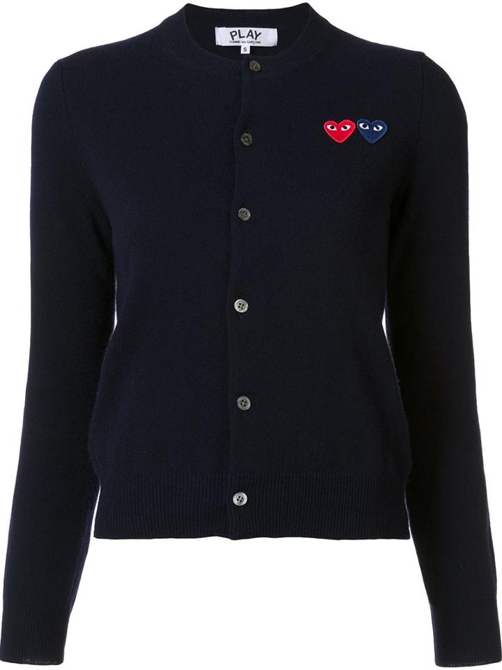 Comme Des Garçons Play Double Heart Cardigan, Women's, Size: Medium, Blue, Wool