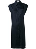 Cap Sleeve Shirt Dress - Women - Silk - 48, Blue, Silk, Maison Margiela