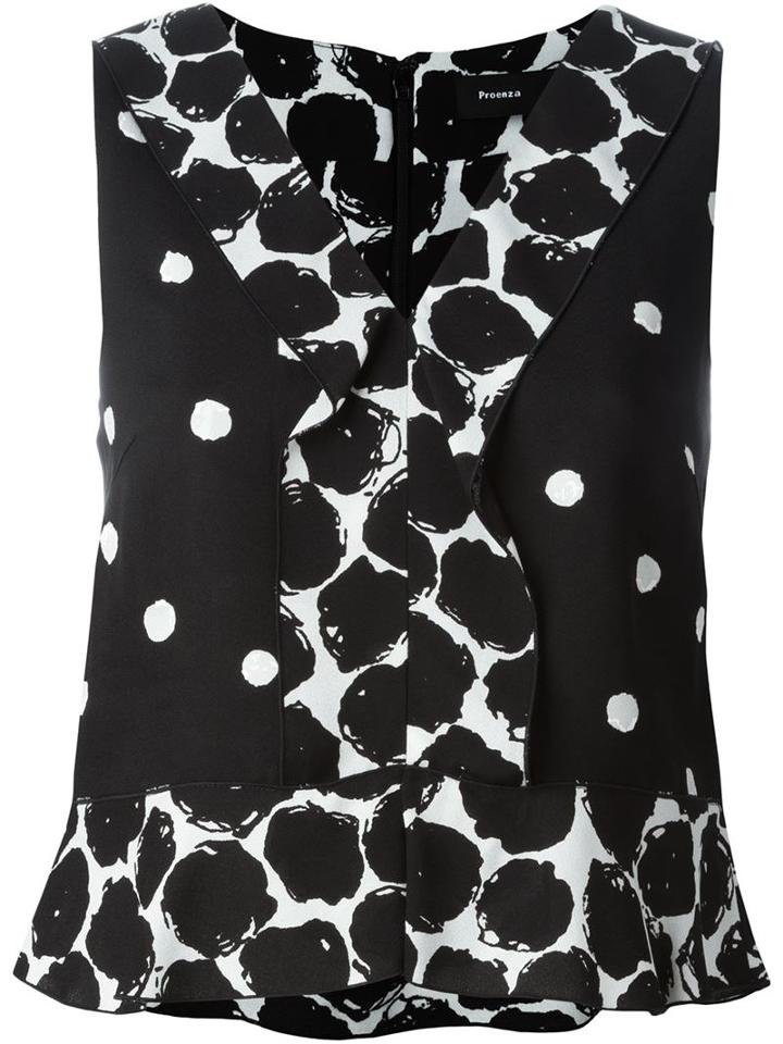 Proenza Schouler Sleeveless Polka Dot Blouse, Women's, Size: 6, Black, Viscose/silk