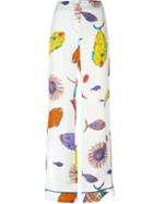 Emilio Pucci Fish Print Trousers, Women's, Size: 42, White, Silk/viscose