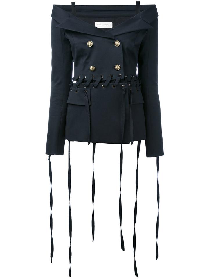 Faith Connexion - Strap Detail Off-shoulder Blazer - Women - Cotton/spandex/elastane - 38, Blue, Cotton/spandex/elastane