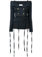 Faith Connexion - Strap Detail Off-shoulder Blazer - Women - Cotton/spandex/elastane - 38, Blue, Cotton/spandex/elastane