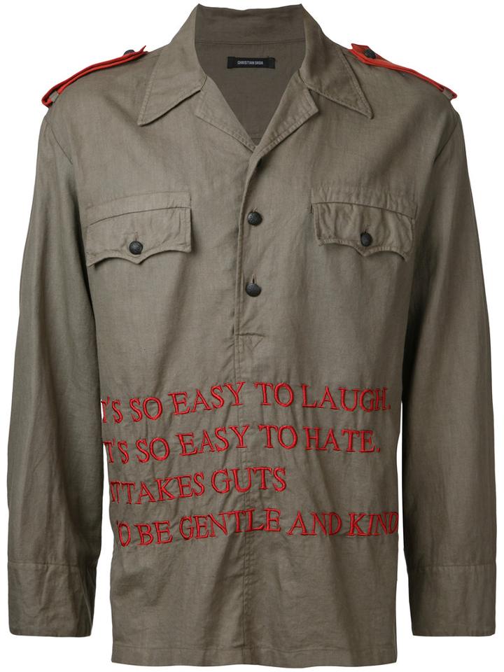 Christian Dada - Embroidered Text Shirt Jacket - Men - Cotton/linen/flax - 48, Green, Cotton/linen/flax
