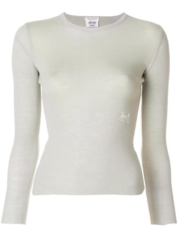 Céline Vintage Ribbed Slim Fit Jumper - Grey