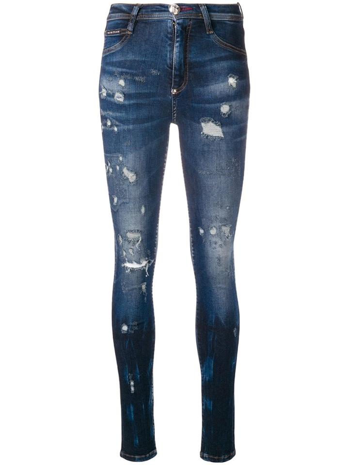 Philipp Plein Ripped Fade Skinny Jeans - Blue