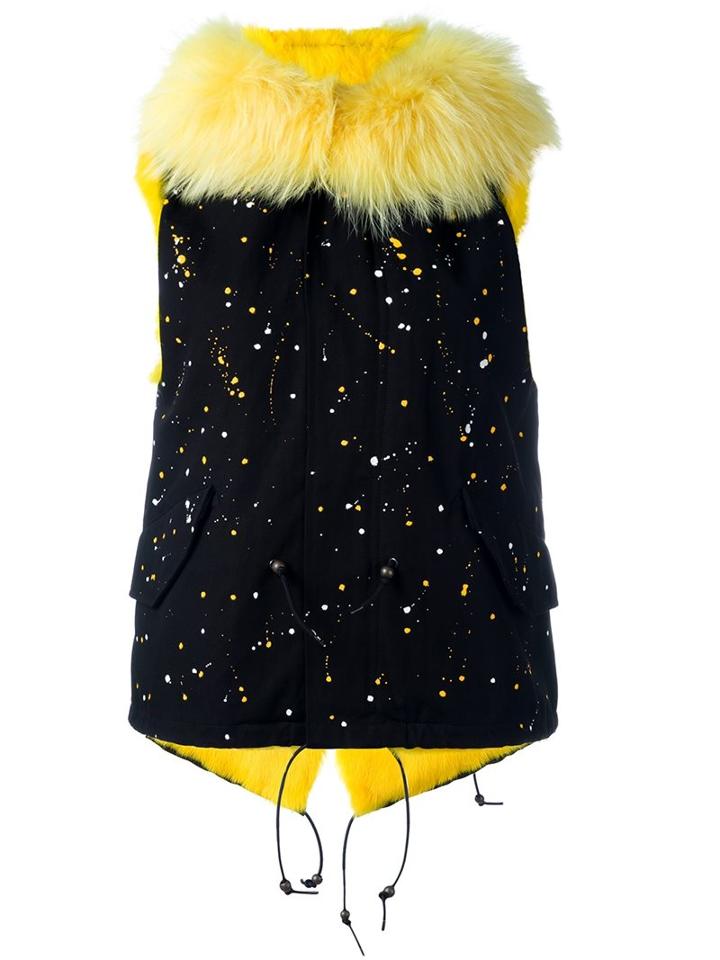 Furs66 Splatter Effect Sleeveless Jacket, Women's, Size: 42, Black, Rabbit Fur/cotton/racoon Fur