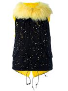 Furs66 Splatter Effect Sleeveless Jacket, Women's, Size: 42, Black, Rabbit Fur/cotton/racoon Fur