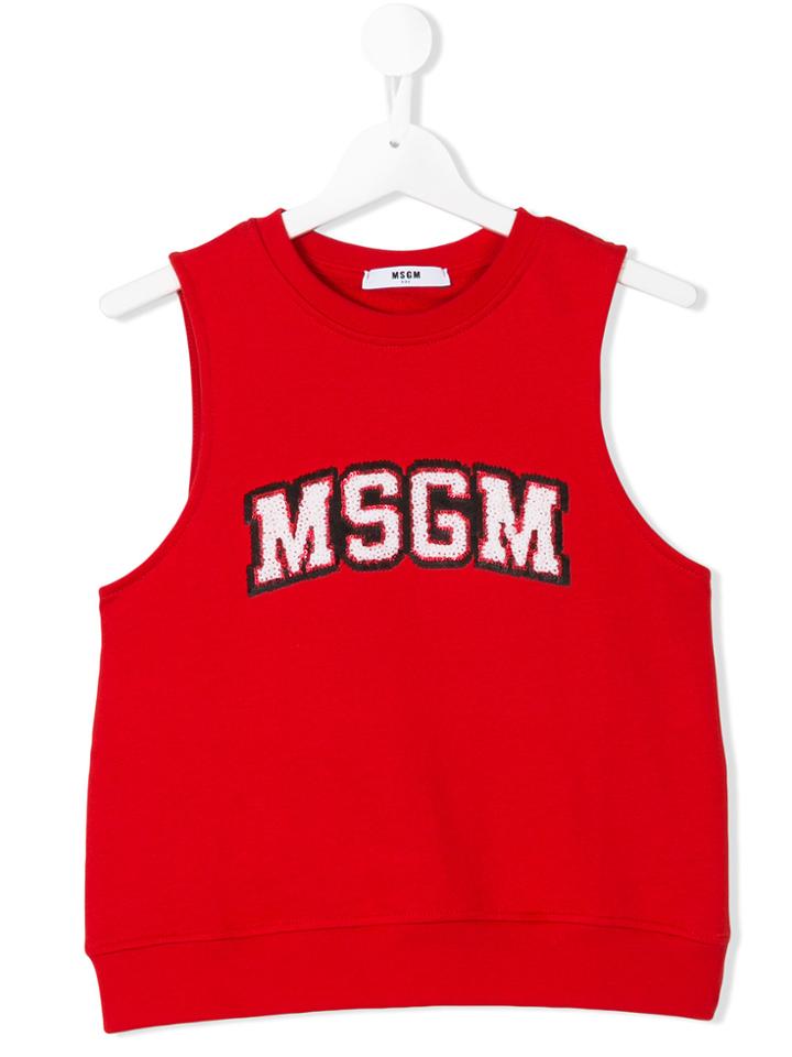 Msgm Kids Sequin Embellished Logo Tank Top - Red