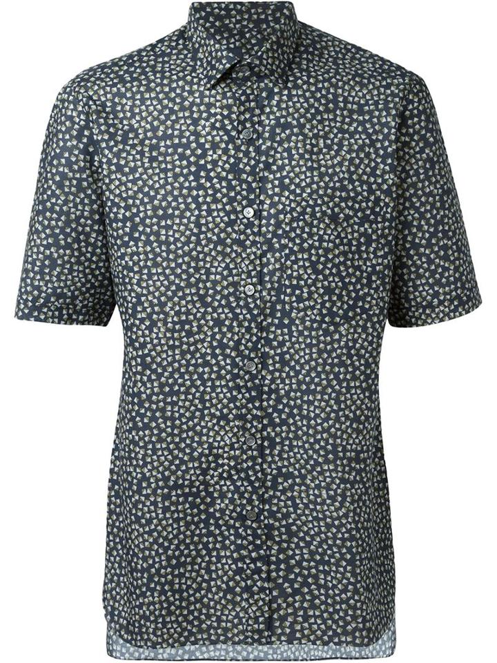 Lanvin Printed Shirt, Men's, Size: 39, Blue, Cotton