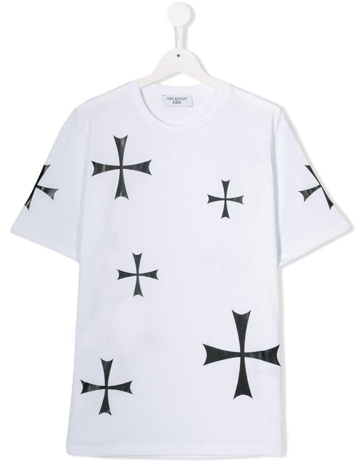 Neil Barrett Kids Teen Cross Print T-shirt - White