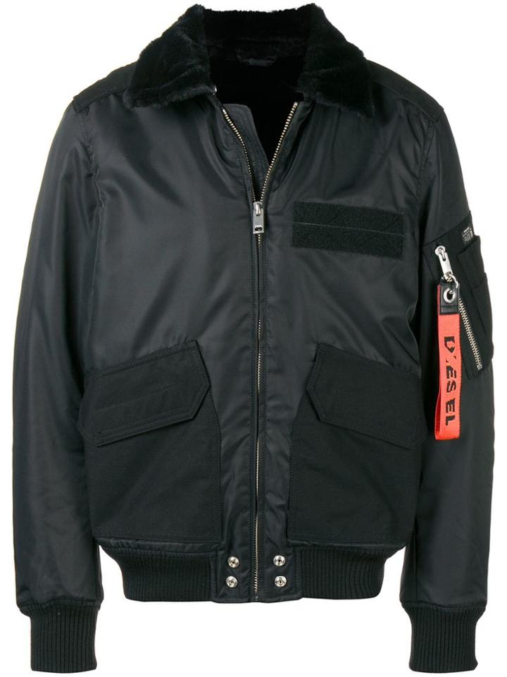 Diesel Zipped Up Bomber Jacket - Black
