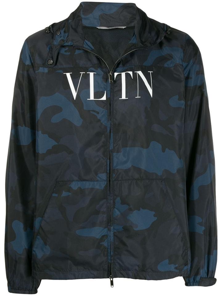 Valentino Camouflage Logo Print Hoodie - Blue