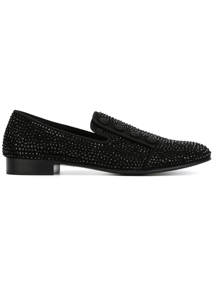 Giuseppe Zanotti Design Studded Slippers, Men's, Size: 42.5, Black, Leather/suede/glass
