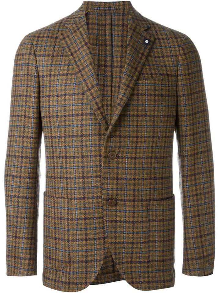Lardini Checked Blazer, Men's, Size: 52, Brown, Cupro/viscose/wool