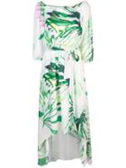 Josie Natori Palm Print Asymmetric Dress - White