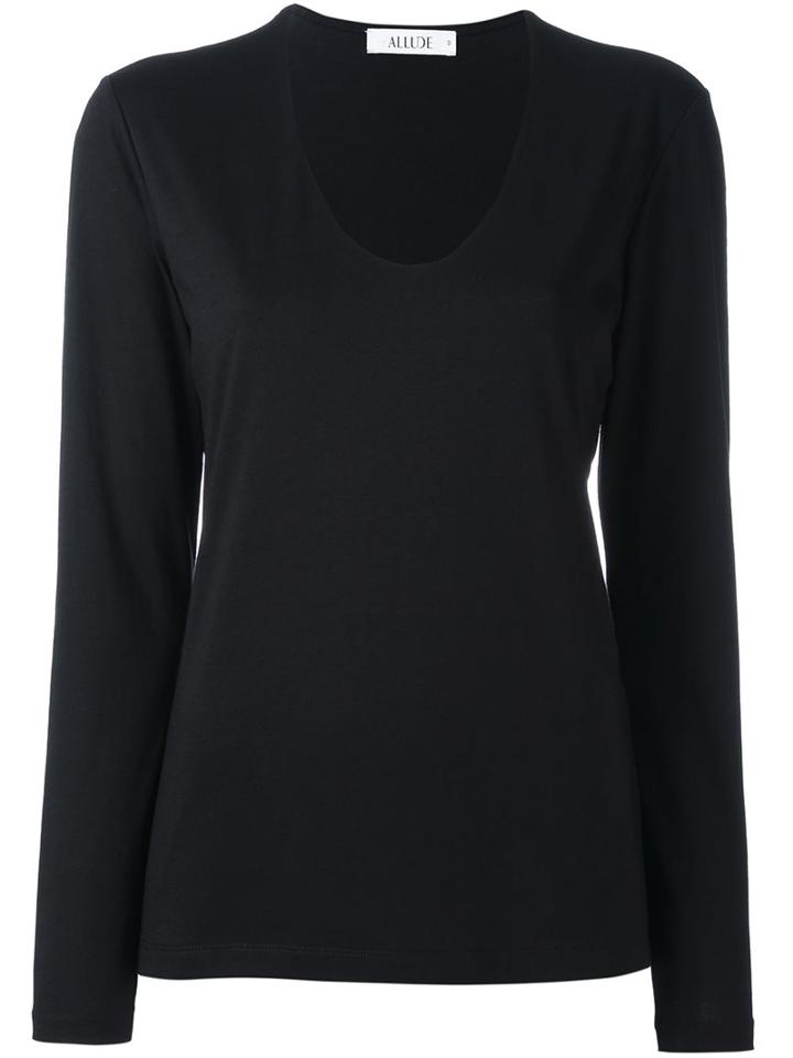 Allude V-neck Longsleeved Blouse, Women's, Size: Xl, Black, Cotton/modal