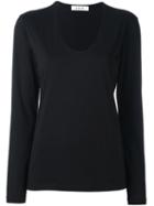 Allude V-neck Longsleeved Blouse, Women's, Size: Xl, Black, Cotton/modal