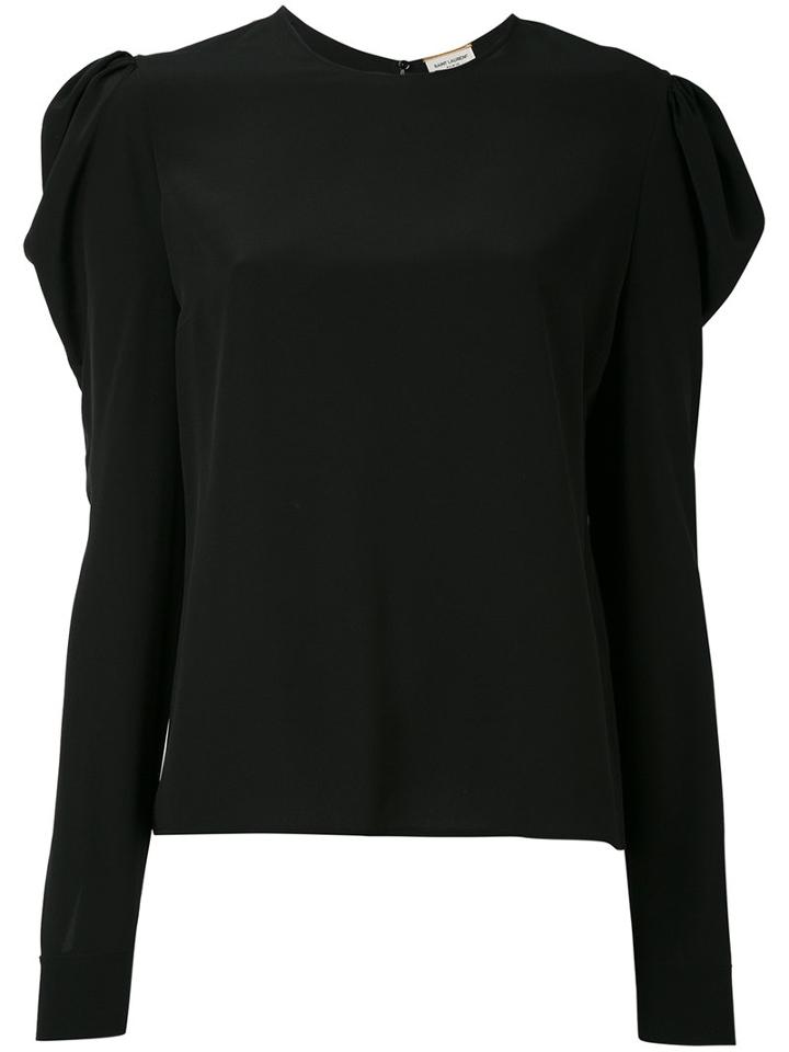 Saint Laurent - Puffed Sleeve Blouse - Women - Silk - 42, Black, Silk
