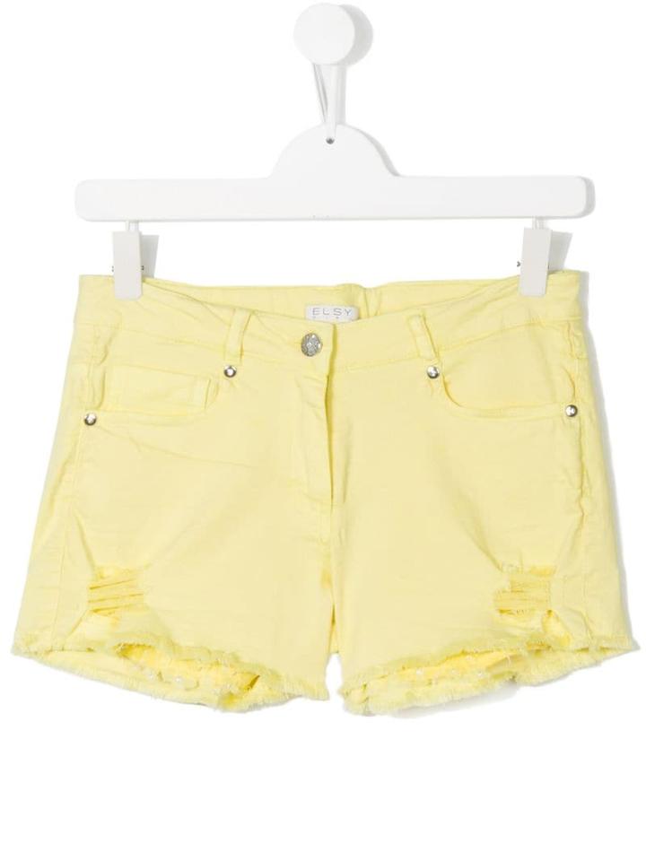 Elsy Teen Distressed Detail Denim Shorts - Yellow