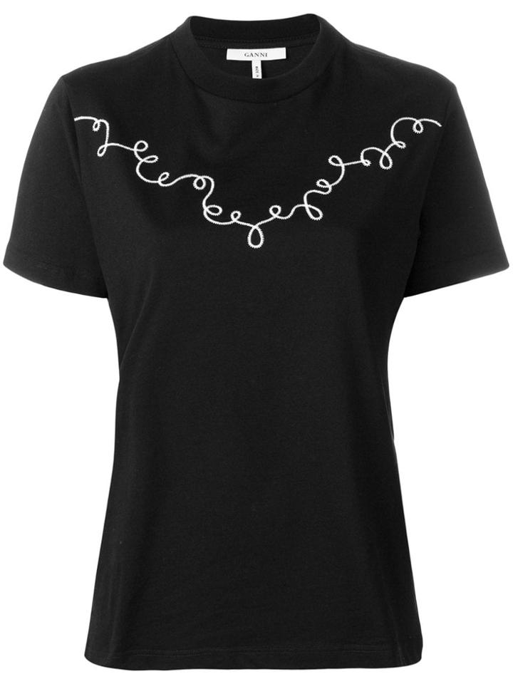 Ganni Embroidered Short-sleeve T-shirt - Black
