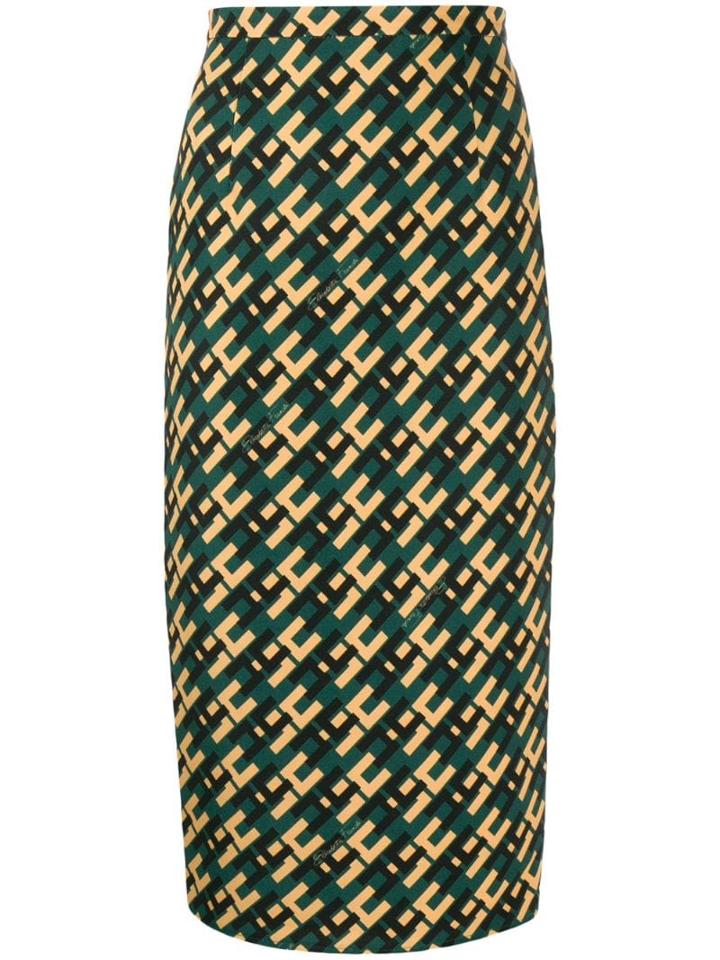 Elisabetta Franchi Geometric-print Skirt - Green