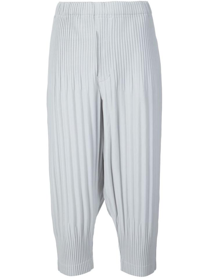 Homme Plissé Issey Miyake Pleated Cropped Trousers, Men's, Size: 3, Grey, Polyester