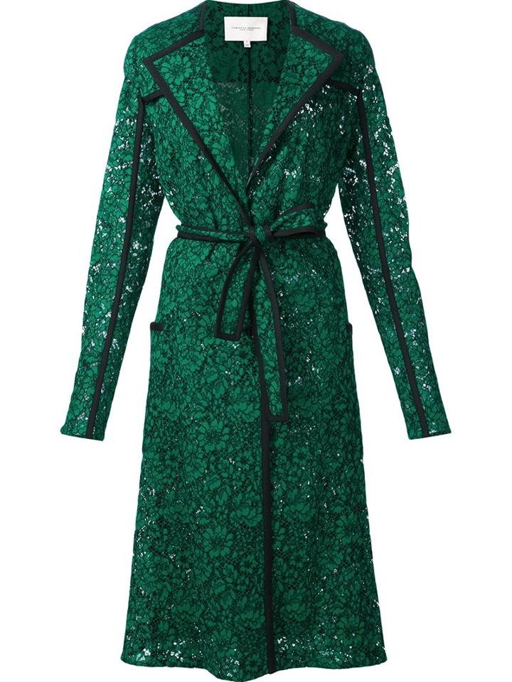 Carolina Herrera Floral Lace Trench Coat, Women's, Size: 8, Green, Cotton/nylon/rayon/silk