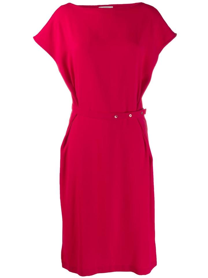 Poiret Buttoned Belt Midi Dress - Red