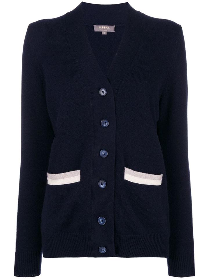 N.peal Contrast Stripe Cardigan - Blue