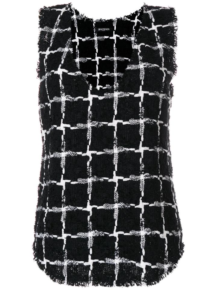 Balmain Grid Patterned Top - Black
