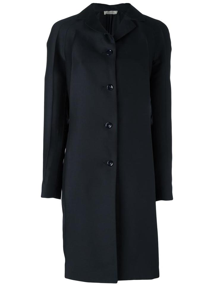 Nina Ricci Pleated Sleeve Coat, Women's, Size: 36, Blue, Silk/wool