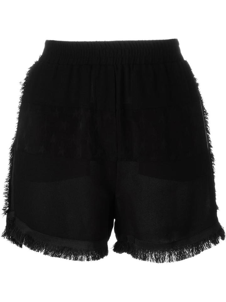 8pm Fringed Edges Paneled Shorts, Women's, Size: M, Black, Viscose/cupro/polyester