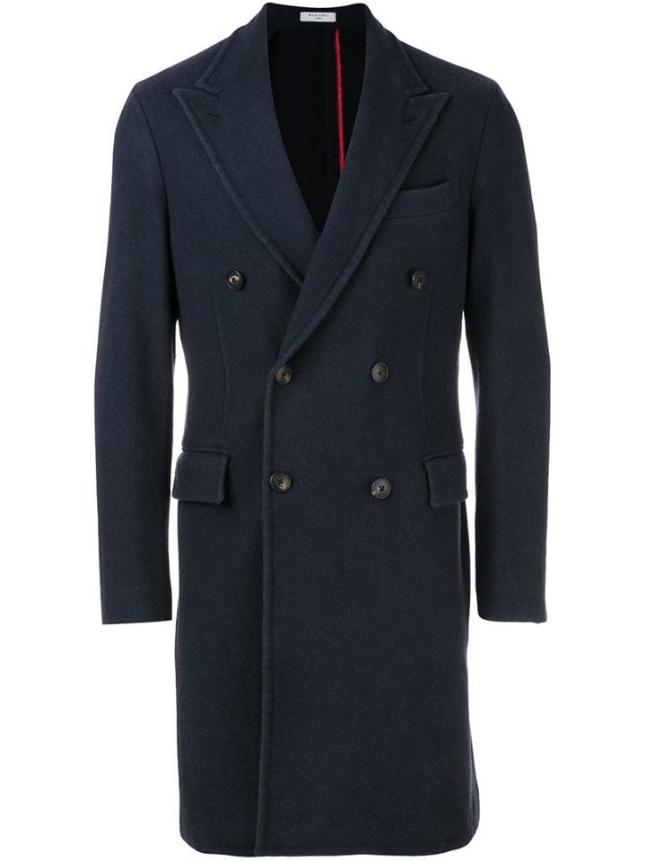 Boglioli Long Pea Coat, Men's, Size: 50, Blue, Cupro/wool