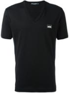 Dolce & Gabbana Chest Logo Plaque T-shirt, Men's, Size: 48, Black, Cotton/zamak/calf Leather