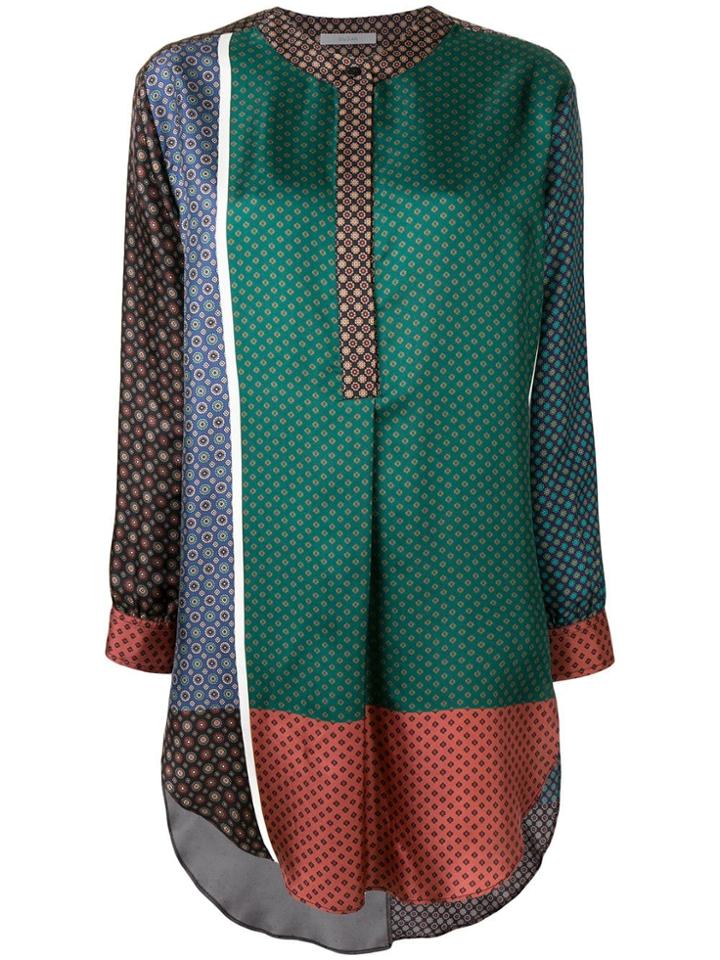 Dusan Patchwork Flared Blouse - Green
