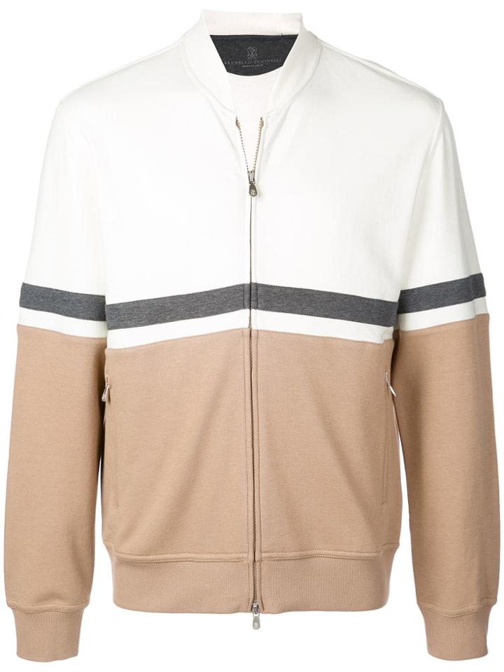 Brunello Cucinelli Colour Block Bomber Jacket - White