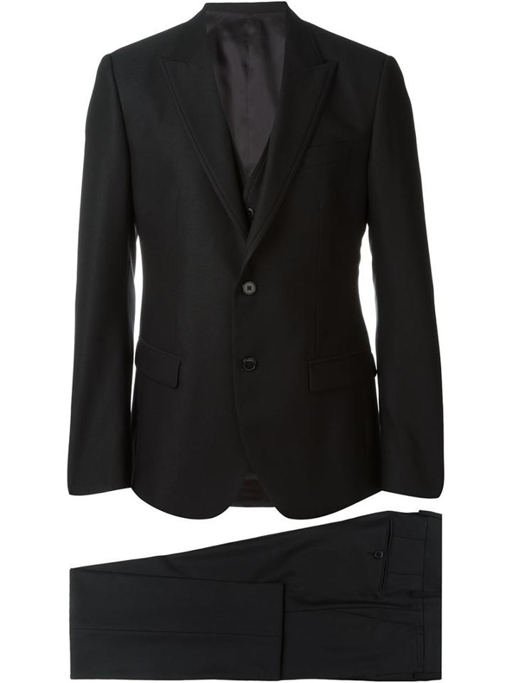 Dolce & Gabbana Three-piece Dinner Suit, Men's, Size: 52, Black, Cupro/viscose/virgin Wool