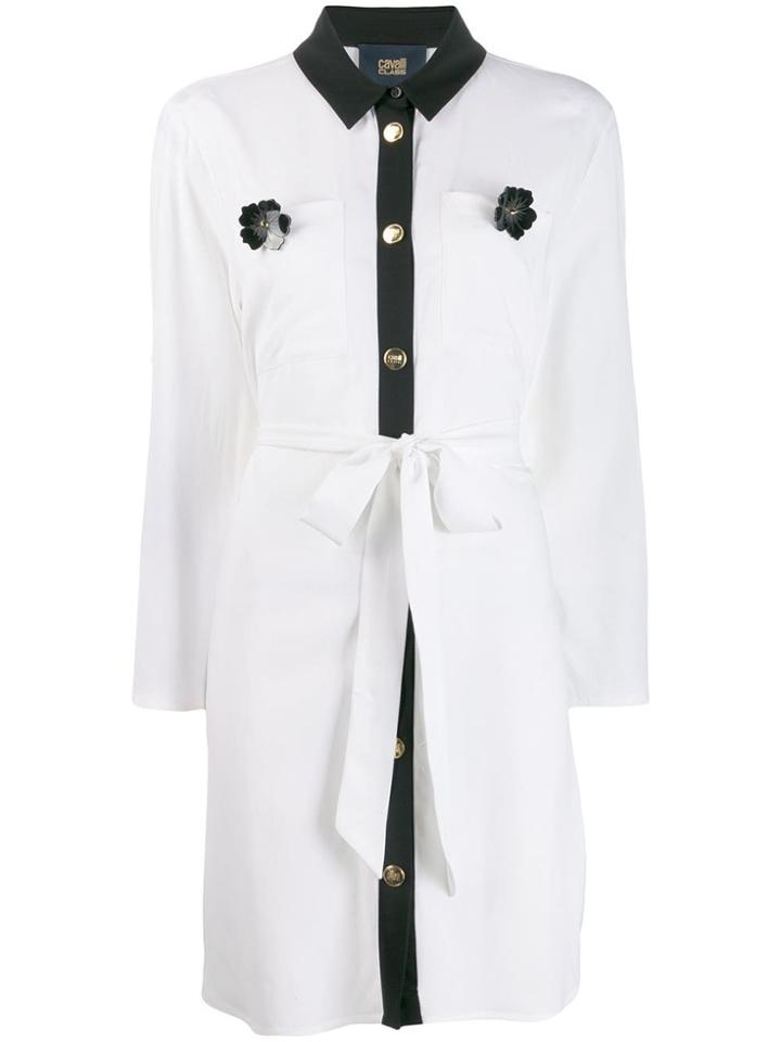 Cavalli Class Contrast Trim Shirt Dress - White