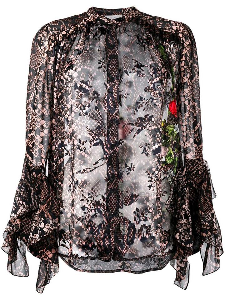 Preen By Thornton Bregazzi Floral And Snakeskin Print Blouse, Women's, Size: Large, Pink/purple, Silk/viscose