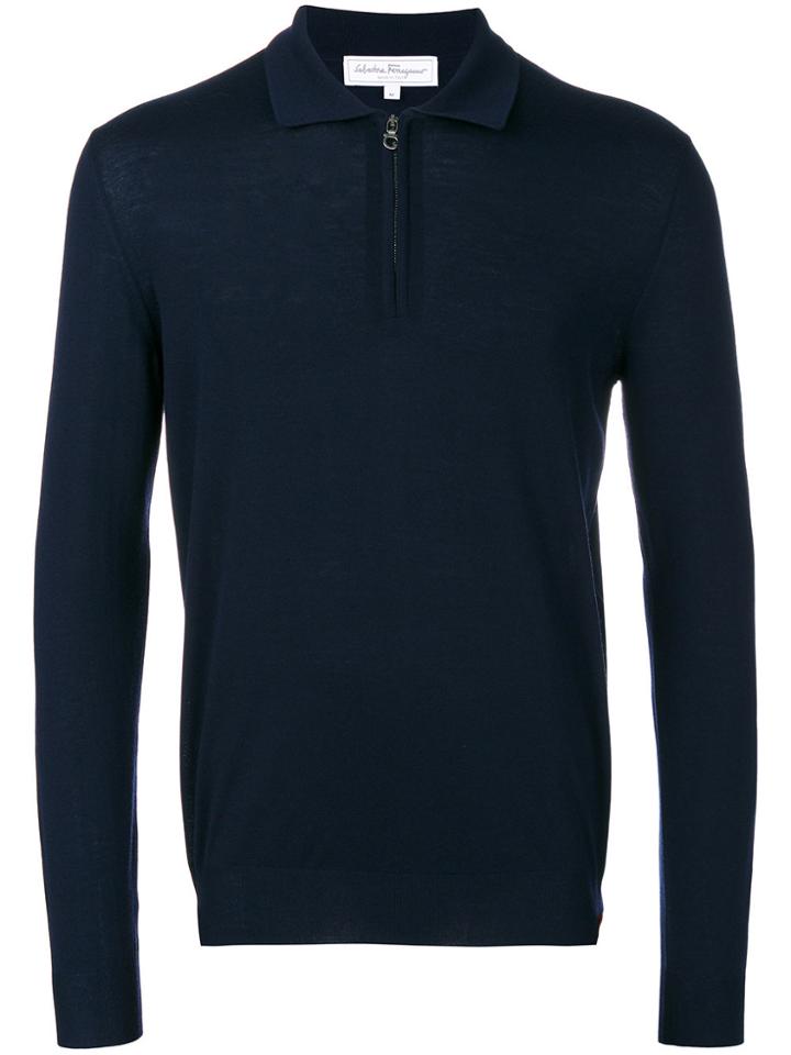 Salvatore Ferragamo Zipped Collar Polo Shirt - Blue