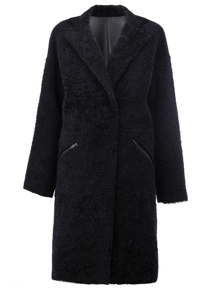 32 Paradis Sprung Frères Reversible Mid Coat, Women's, Size: Medium, Black, Lamb Fur/lamb Skin