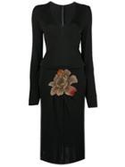 Krizia Vintage Rose Print Dress - Black