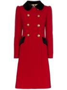 Dolce & Gabbana Double Breasted Contrast Collar Wool Blend Coat - Red