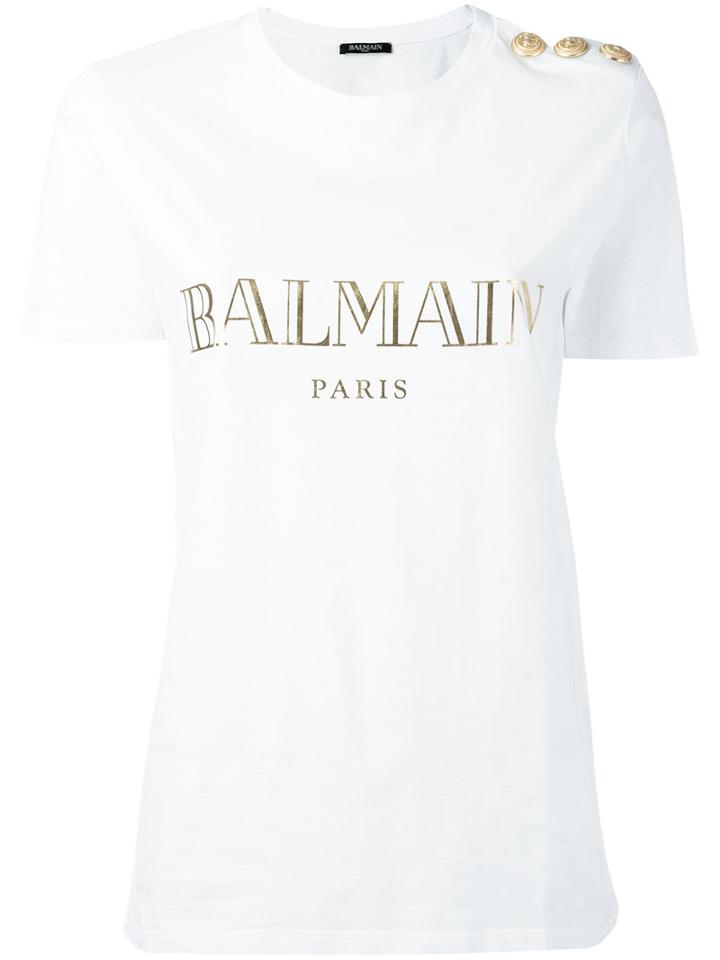 Balmain - Logo T-shirt - Women - Cotton - 40, Women's, White, Cotton