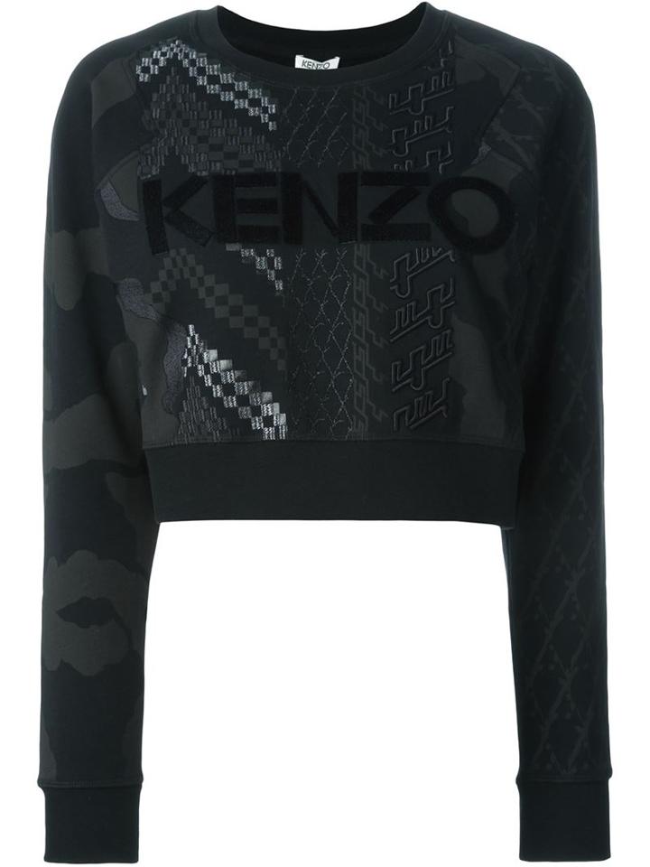 Kenzo Patterned Cropped Sweatshirt, Women's, Size: S, Black, Cotton