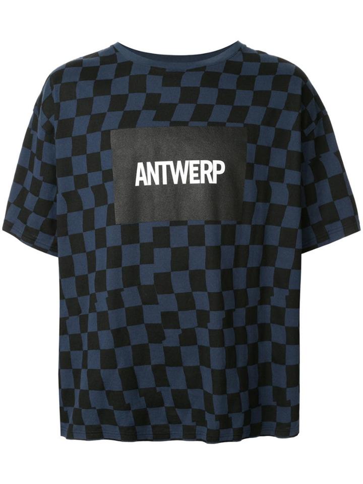 Facetasm Checkered Logo Print T-shirt - Blue