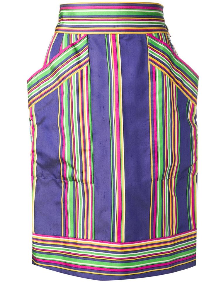 Yves Saint Laurent Vintage Striped Pencil Skirt - Blue