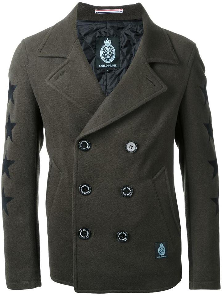 Guild Prime Stars Motif Double-breasted Coat, Men's, Size: 1, Green, Polyester/wool