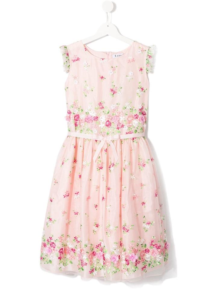 Lesy Teen Floral Embroidered Tulle Dress - Pink
